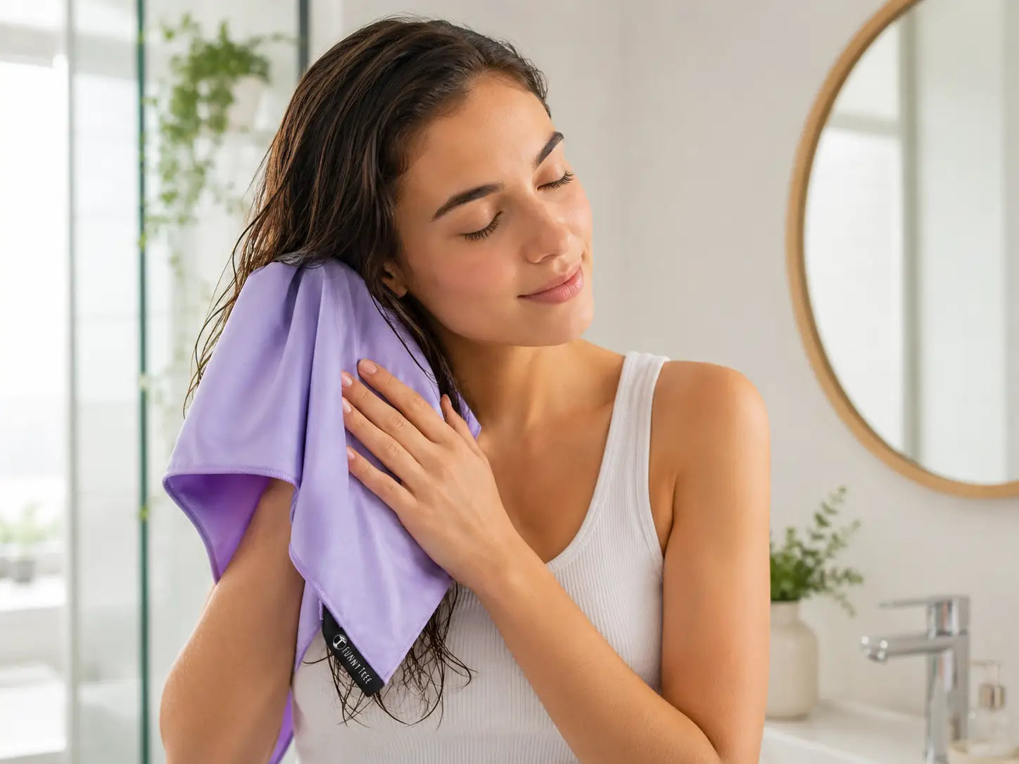 Nasse Haare werden sanft mit einem Mikrofaser-Handtuch getrocknet statt gerubbelt