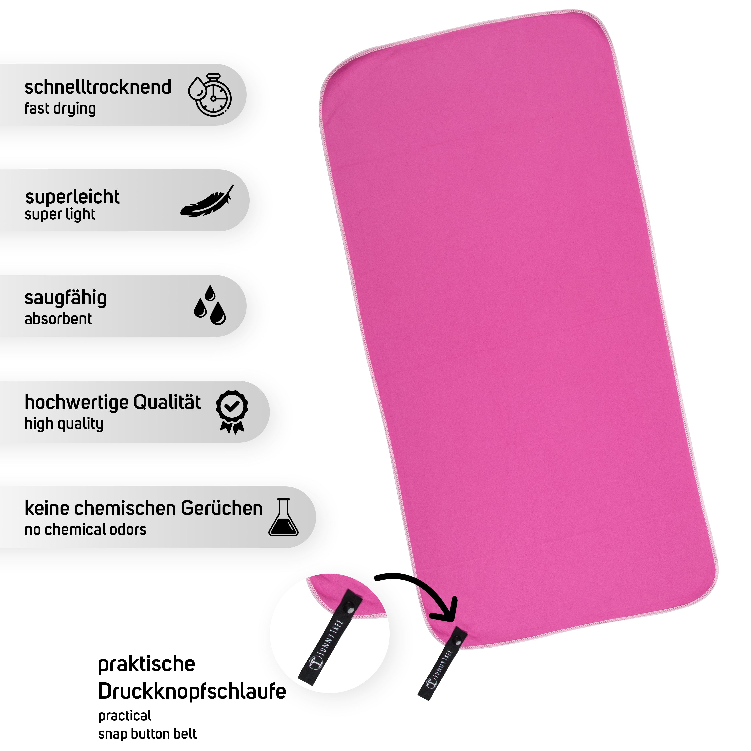 Mikrofaser Handtuch Pink 80x180 cm inkl. rundem Meshbag